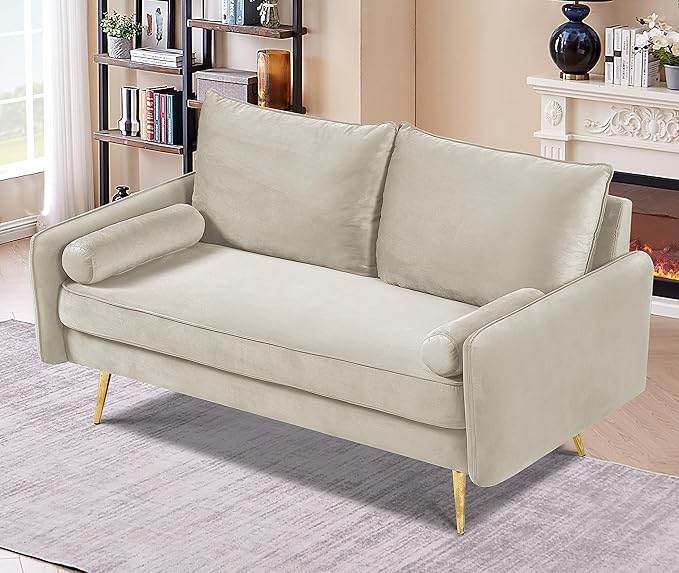 Kent Modern Loveseat European Style Velvet Living Room Furniture with Tapered Legs Vintage Flair and Sleek Design Ivory