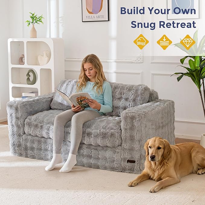 MAXYOYO Loveseat Sofa for Living Room Small Sofa Couch Tufted Boneless Couch Comfy Bean Bag Chair for Small Space Bedroom Apartment No Assembly Needed Grey