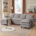 Convertible Sectional Sofa 104 U Shape Cloud Couch Comfy Couches with Double Chaise and Sleepable Armrests 4 Seats Sectional Sofa for Living Room Light Grey