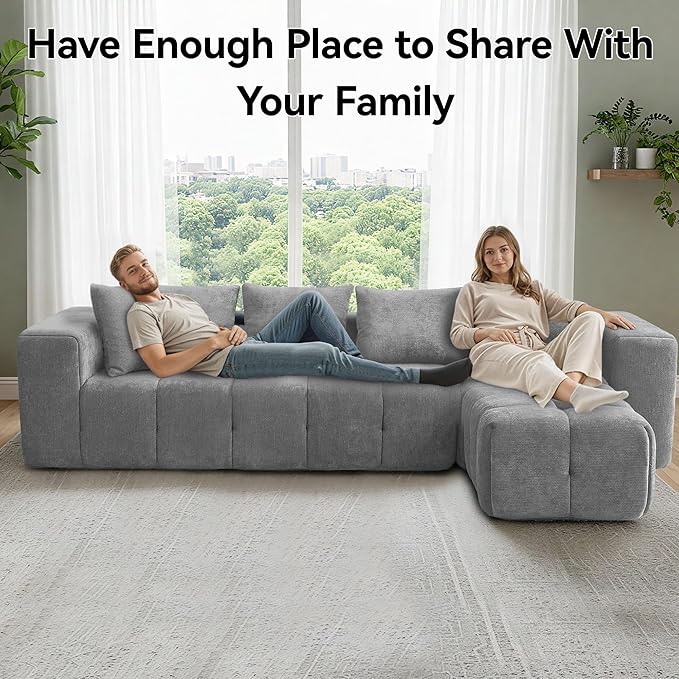 119 Oversized Cloud Boneless Couches for Living Room Modern Tufted Modular Sectional Sofa with Deep Seat &amp Movable Ottoman L Shaped Memory Foam Chenille Couch No Assembly Required Light Grey