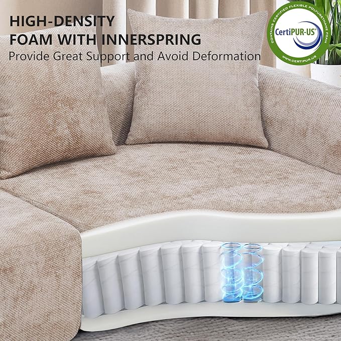 109” Curved Sectional Sofa Chenille Fabric Modular Cloud Couch No Assembly Required Half Moon Couch with Deep Seat 4 Pillows for Living Room Apartment Bedroom