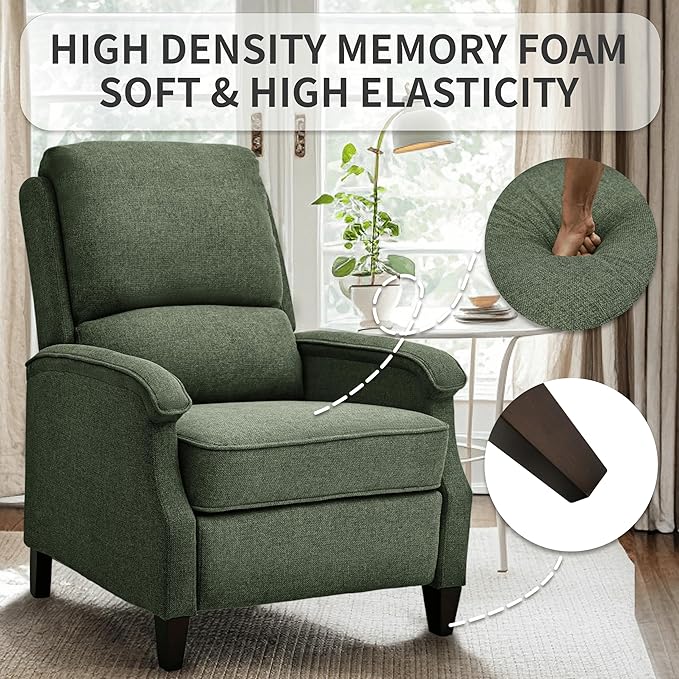 VKNOW Recliner Chair Fabric Recliner with Soft Armrest Home Theater Seating with Adjustable Push Back and Lumbar Support Single Sofa for Adults Lounge Chair for Living Room Bedroom（Green）