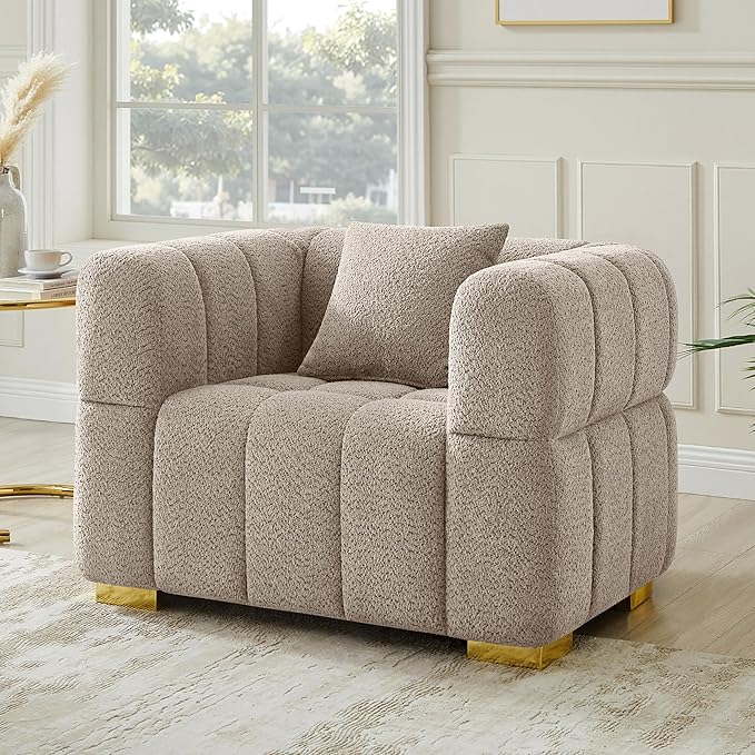 VANOMi Sofa and Chair Set Modern Deep Seat Couch &amp Boucle Sofa Chairs Oversized Upholstered Couch Sets for Living Room Bedroom Office Apartment Camel (2 Pieces)