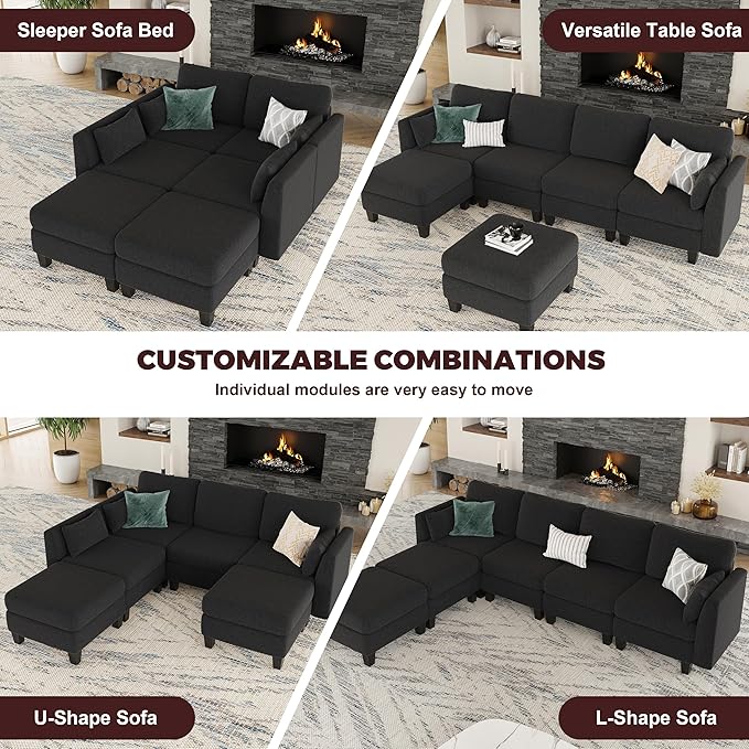 Modular Sectional Sofa Comfy Cloud Couch Sectionals Convertible Modular Couch with High Density Memory Foam 6 Seat U Shaped Sectional Couches for Living Room Washable Cover Black | Comfortable C