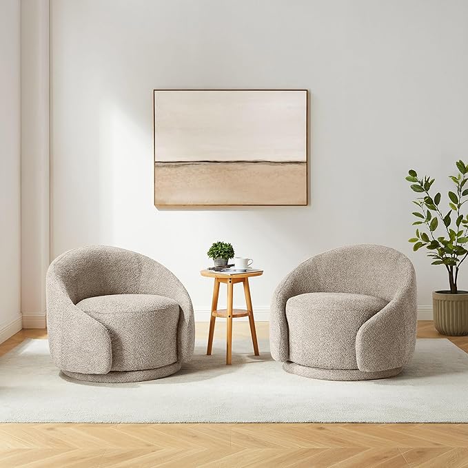 VANOMi 360 Degree Swivel Barrel Chair Modern Living Room Chairs with Armrest Cozy Reading Chair for Adults Small Space Living Room Camel