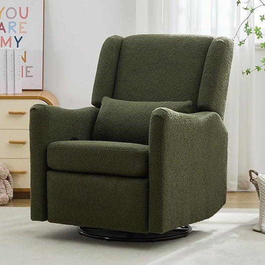 Modern Swivel Rocker Recliner Chair 29.5'' Wide Wingback Swivel Rocker Recliner Chair Linen Fabric Rocking Chair Nursery Chair for Living Room Apartment (Seaweed Green/79)