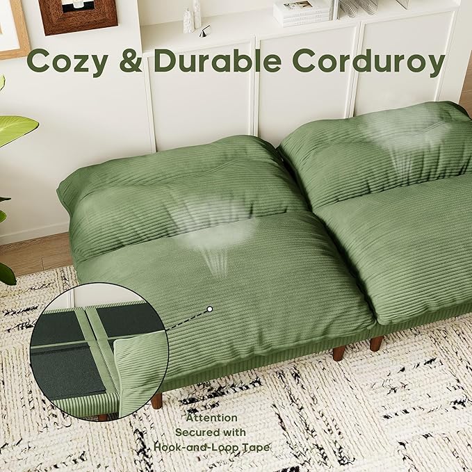 Futon Sofa Bed 4 in 1 Multi-Functional Futon Couch with Adjustable Backrest Convertible Sleeper Sofa Bed and Recliner Lounge Loveseat for Living Room Apartment Office 3 Sets Green