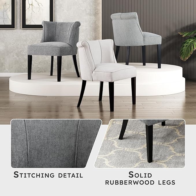 Lexicon Accent Chair Textured Fabric Upholstered Armless Seat with Solid Wood Legs Curved Back Comfy Side Chairs for Living Room/Bedroom/Office/Waiting Area Charcoal