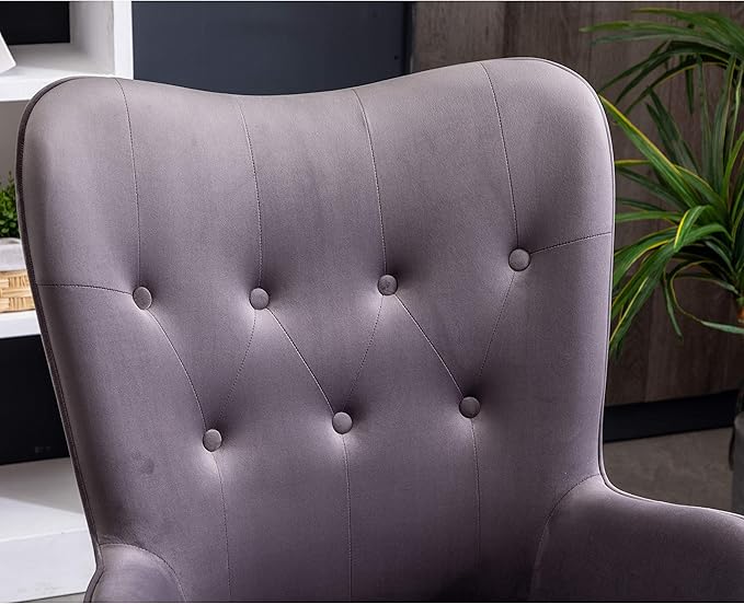 Roundhill Furniture Doarnin Contemporary Silky Velvet Tufted Button Back Accent Chair Gray
