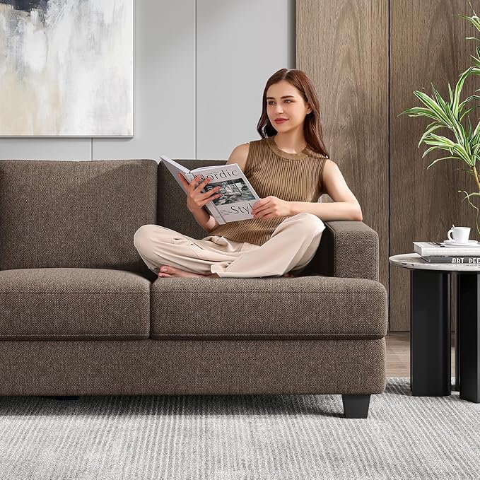 89 Inch Sofa with Extra Deep Seats Oversize 3 Seater Sofa for Living RoomModern Couch and Sofa Comfy Armrests and Seats and Backrests Easy Installation Brown