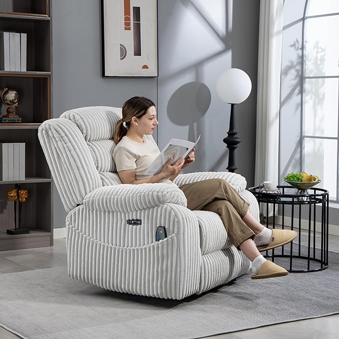 ERYE 41.8 Oversized Swivel Glider Rocker Chair Power Reclining Chair W/Vibration HeatUSB-C PortsModern Corduroy Upholstered Power Recliner Nursery Armchair Living Room