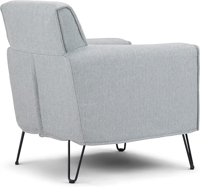 SIMPLIHOME Warren 28 inch Wide Mid Century Modern Accent Chair in Woven Fabric in Cool Grey with Removable Slip Cover Metal Hairpin Legs Simple Assembly Just Attach Legs