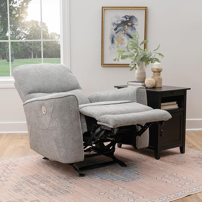 Powell Kylee Grey Upholstered Power Reclining Chair with Charging Port