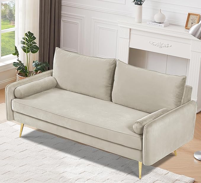 Kent Modern Sofa European Style Velvet Living Room Furniture with Tapered Legs Vintage Flair and Sleek Design Couch Ivory