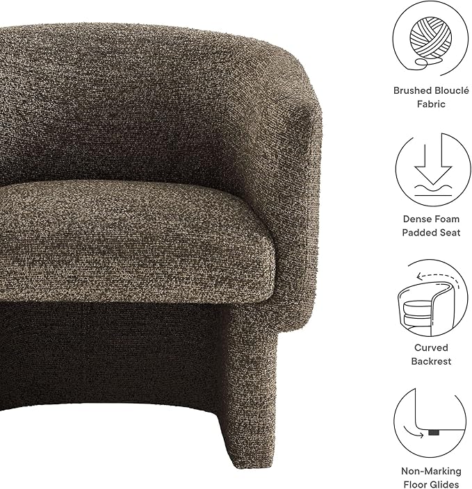 Modway Muse Comfy Barrel Accent Chair in Antique Boucle Fabric Cozy Round Reading Armchair – Upholstered Living Room Chair with Curved Back