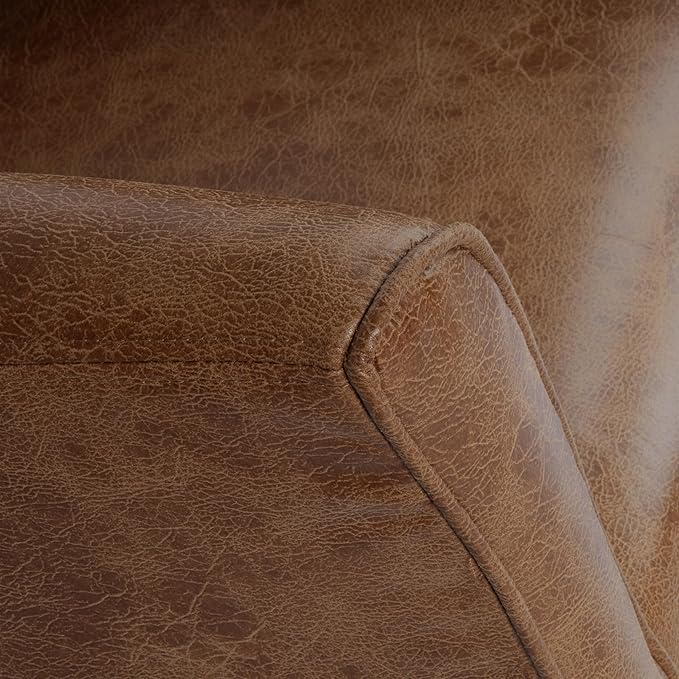HomePop Modern Barrel Accent Chair Distressed Brown Faux Leather