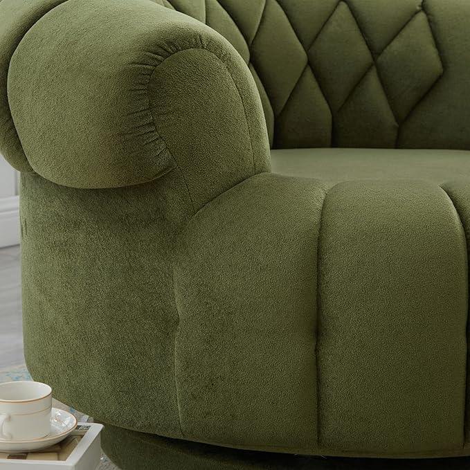 360° Swivel Chair Accent Chair Sofa Chenille Fabric Upholstered Swivel Barrel Round Club Chair with Oversized Seat for Living Room Bedroom Office Hotel (Green-12.1)