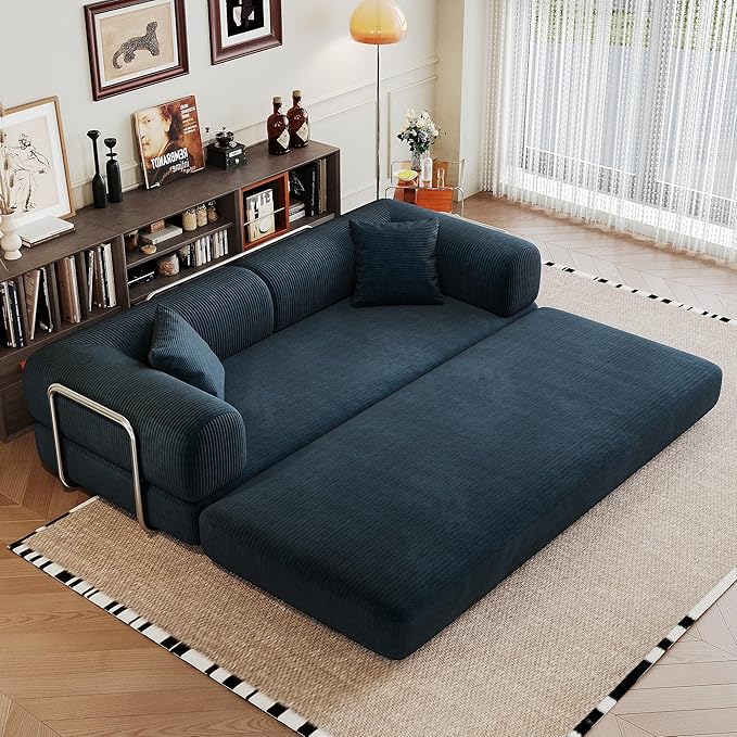 Ball &amp Cast 78 Convertible Floor Sofa Bed – 4-in-1 Modular Corduroy Sleeper with Fixed-Shape Support No Assembly Boneless Folding Couch with Armrests &amp Pillows – for Living Room Apartments