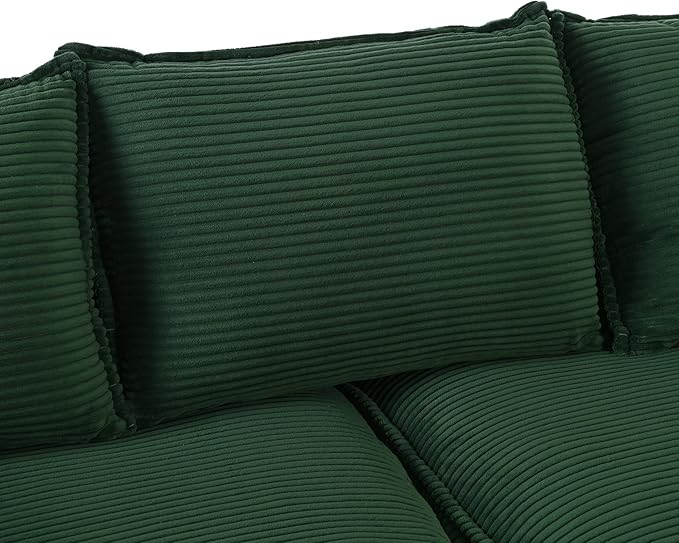Merax 85.4 Modern Curved Corduroy Fabric Sofa Back Upholstered Couch with 2 Decorative Throw Pillows for Living Room Bedroom Apartment Dark Green