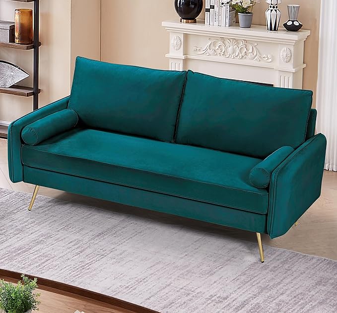 Kent Modern Loveseat European Style Velvet Living Room Furniture with Tapered Legs Vintage Flair and Sleek Design Love Seat Greenish Blue