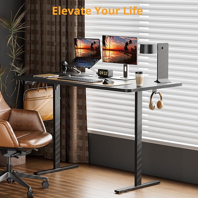 Simple Deluxe Adjustable Height Stand up Desk Electric Adjustable Height Standing Desk Sit to Stand Up Desks with Splice Board 24x63 Inches Memory Computer Home Office Desks Black