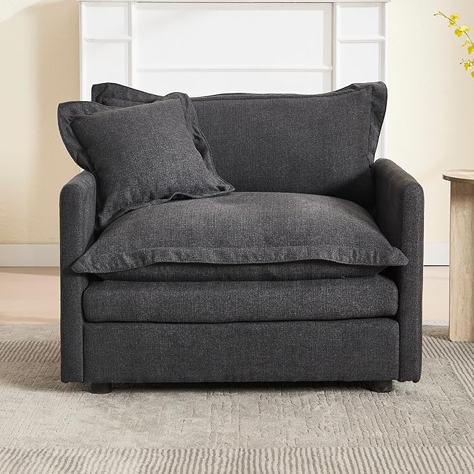 Oversized Chair with Ottoman Upholstered Comfy Single Sofa Chaise Lounge Chair Indoor for Reading Living Room Bedroom Office(Linen Black)