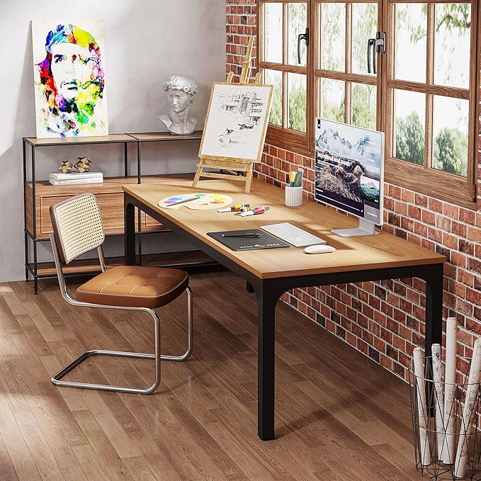 Tribesigns 2-Person Home Office Desk 78.7 Extra Long Computer Desk Double Workstation for Home Office Work Desk for Two People (Light Walnut)