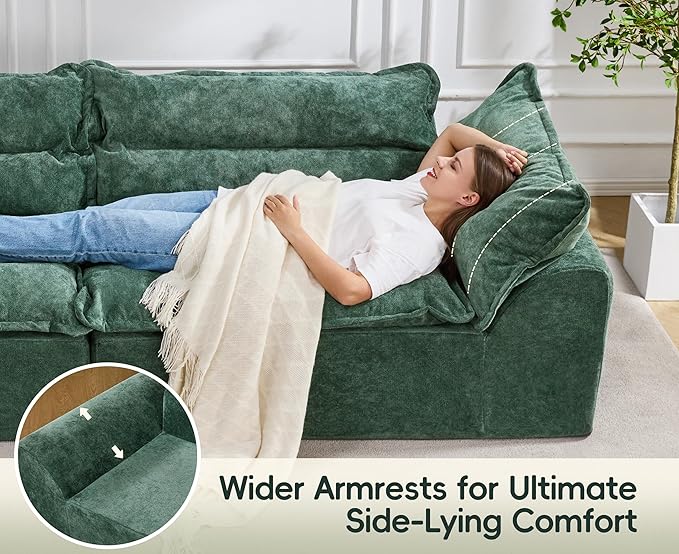 Hobestluk 104 Sectional Sofa Couches 3 Seater Modular Sofa Boneless Couch Cloud Couch with Removable Cushion Modular Sectional Couches for Living Room(Green)