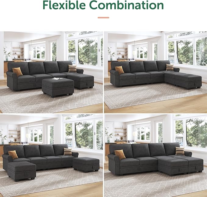 HONBAY Sectional Sofa with Storage Seat U Shaped Couch with Reversible Chaise Convertible Sectional Couches for Living RoomDark Grey