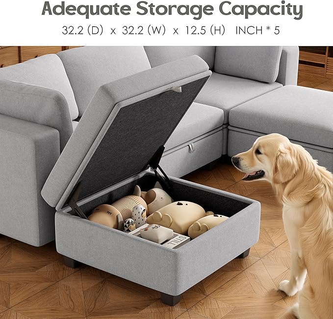 Modular Sectional Sofa Oversized L Shaped Sectional Couch with Storage Ottoman Modular Couch with Deep Seat Comfy Convertible Sectional Couches for Living Room and Apartment Light Grey