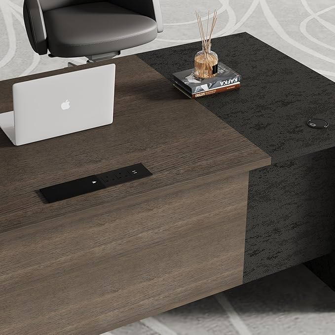 70.86 Inch L Shaped Executive Office Desk with 2 Drawers Large Office Desk with File Cabinet Modern Home Office Desk w/Moveable Stand Under Desk Storage Organizer with 4 Wheels