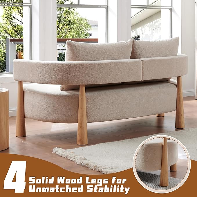 67 L Loveseat Sofa Mid Century Modern Sofa Couch with 2 Pillows Comfy Chenille Couches Upholstered Small Sofa for Living Room Bedroom Apartment &amp Office Easy Assembly Pebble