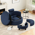 39.8” Swivel Accent Barrel Chair with Storage Oversized Round Chairs with Half Moon Ottoman Swivel Barrel Chaise Lounge Indoor with Neck Support Pillow Barrel Chairs for Living Room Dark Blue