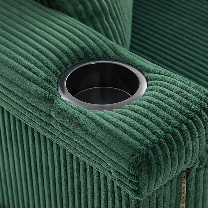 76.8 L-Shaped Sleeper Sofa with Storage Ottoman USB Ports Cup Holders&ampLED Lights Side Pockets Comfy Corduroy Modern 3-Seater Small Couch Bed for Living Room with 2 Throw Pillows (Emerald Gree