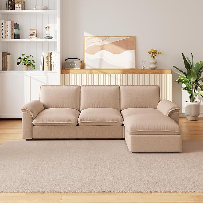 KEIKI 102 3Seat Modular Sectional Velvet Sofa Couch with Chaise Memory Foam for Living Room Small Space Style Conscious Homeowners Warm Inviting Comfy Supportive Rest Space Premium Design Coffee