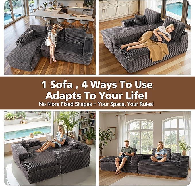 2 Piece Cloud-Like Sectional Sofa No Assembly Required – Ultra Plush Fabric with Thickened Cushions &amp Neck Support L-Shaped Couch with Chaise for Living Room