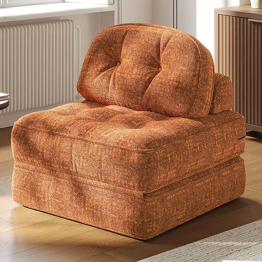 Dowinx Folding Sofa Bed with Pillow Convertible Comfy Couch Bed for Adults Home Lounge and Gaming Modern Comfortable Design for Apartment Living Room Bedroom Single Smooth Velvet Amber Brown