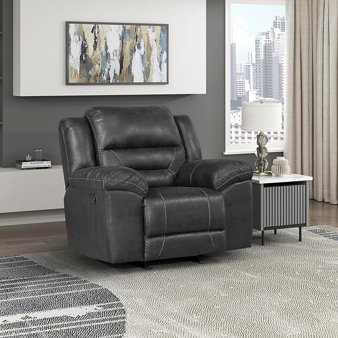 Lexicon Rocker Recliner Chair for Living Room Wall Hugger Manual Recliner Chairs Textured Microfiber Upholstered Rocking Reclining Chair Home Theater Seating Required Assembly Black