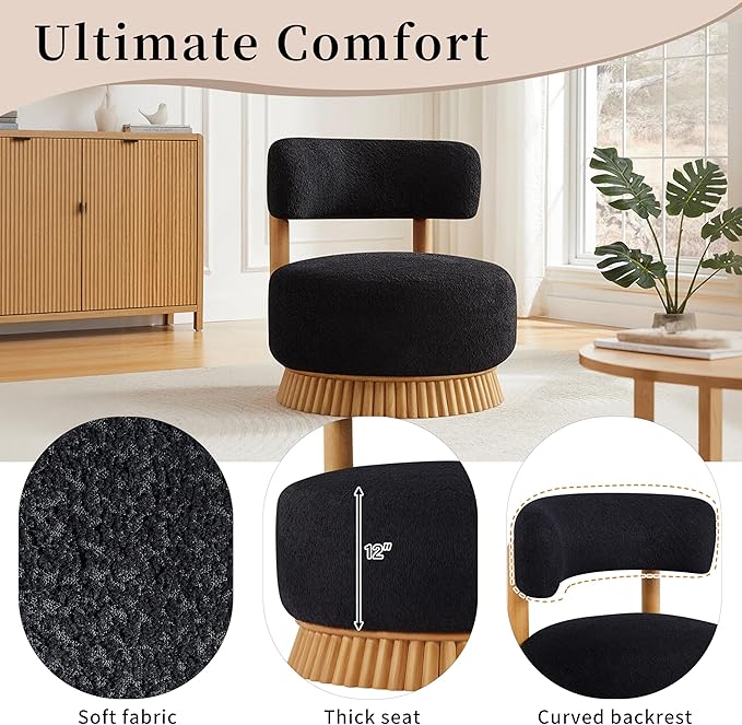 Christopher Knight Home Eloise Modern Accent Chair for Living Room Boucle Upholstered Single Lounge Sofa Chair with Wooden Frame Comfy Reading Chair for Bedroom Black+Natural