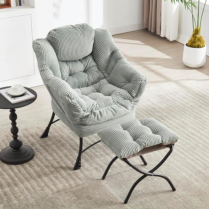 31.5 Lazy Chair1 OttomanLeisure Upholstered Sofa ChairModern Reading ChairLounge Accent Chair with Side Pocket for Small ApartmentLiving RoomBedroomOfficeLight Green