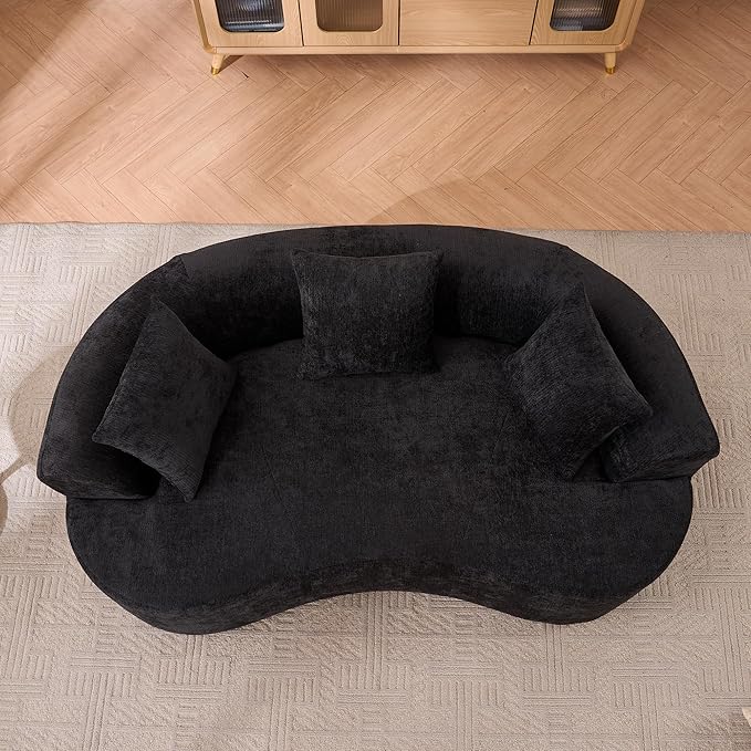 KEIKI 79 Crescent 3-Seater Sofa for Office &amp Studio Low-Back Modern Modular Couch with Deep Cushions Self-Inflating No-Assembly Chenille Sofa for Sleek Minimalist Interiors