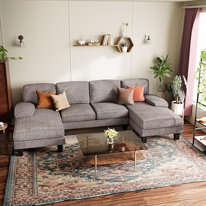YESHOMY Sectional Couch for Living Room Modern Cloud Couch with Deep Seat and Chaise U-Shaped Sofa Couches with Padded Armrest for Small Apartment (Chenille Grey)