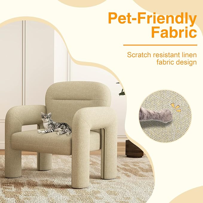 LSSPAID Accent Chairs Modern Line Fabric Upholstered Armchairs Comfy Leisure Reading Chair Fluffy Single Sofa Chair for Living Room Bedrooms Office (Beige 1PC)