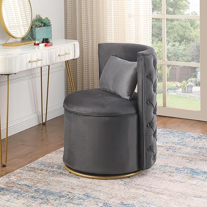 Swivel Accent ChairVelvet Round Storage Sofa Club Upholstered Barrel Modern Arm Chair for Nursery Living Room Hotel Bedroom Office Lounge Hotel Office (Gray)