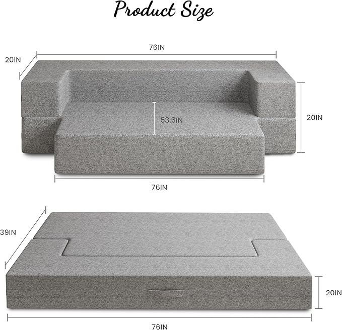 Daneey 10 Inch Folding Sofa Bed Couch Futon Sofa Bed Foam Floor Sofa Bed Floor Couch Sleeper Bed for Living Room Bedroom Dorm Guest Room Floor Mattress Twin Easy to Clean