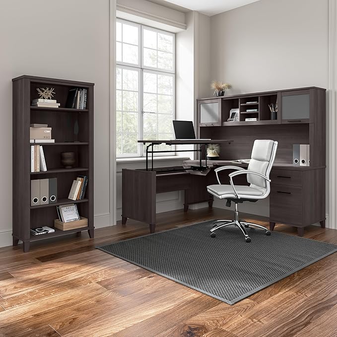 Bush Furniture 60-inch L Shaped Desk with Storage Spacious Corner Computer Table for Home Office Somerset Collection Storm Gray