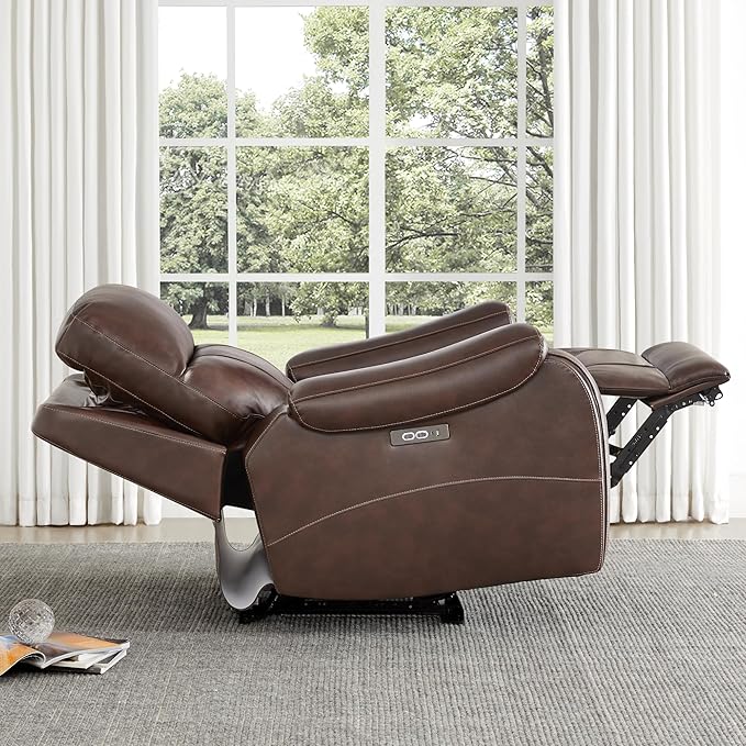 CHITA Large Power Zero Gravity Recliner Chair Genuine Leather Recliner Chair for Adults with Adjustable Power Headrest and Hidden Slide-Out Cupholders USB and Type-C Ports Dark Brown