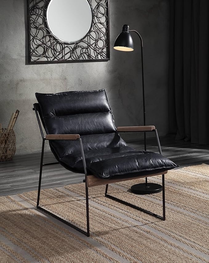 Distress Leather Accent Chair with Sled Base - Modern Chic Industrial Style Bedroom Living Room Chair