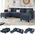 Modular Sectional Sofa 6 Seaters Modular Sleeper Sofa Couch Comfy Sectionals Couches Bed Convertible Sofas with Ottomans Sectional Couches for Living Room Blue