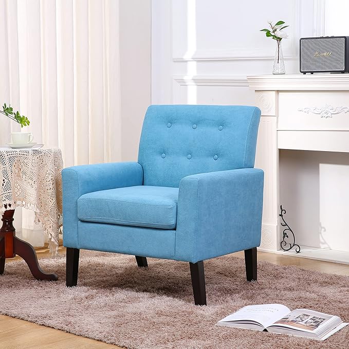 Fabric Accent Chair for Living Room Bedroom Button Tufted Upholstered Comfy Reading Accent Chairs Sofa (Blue)